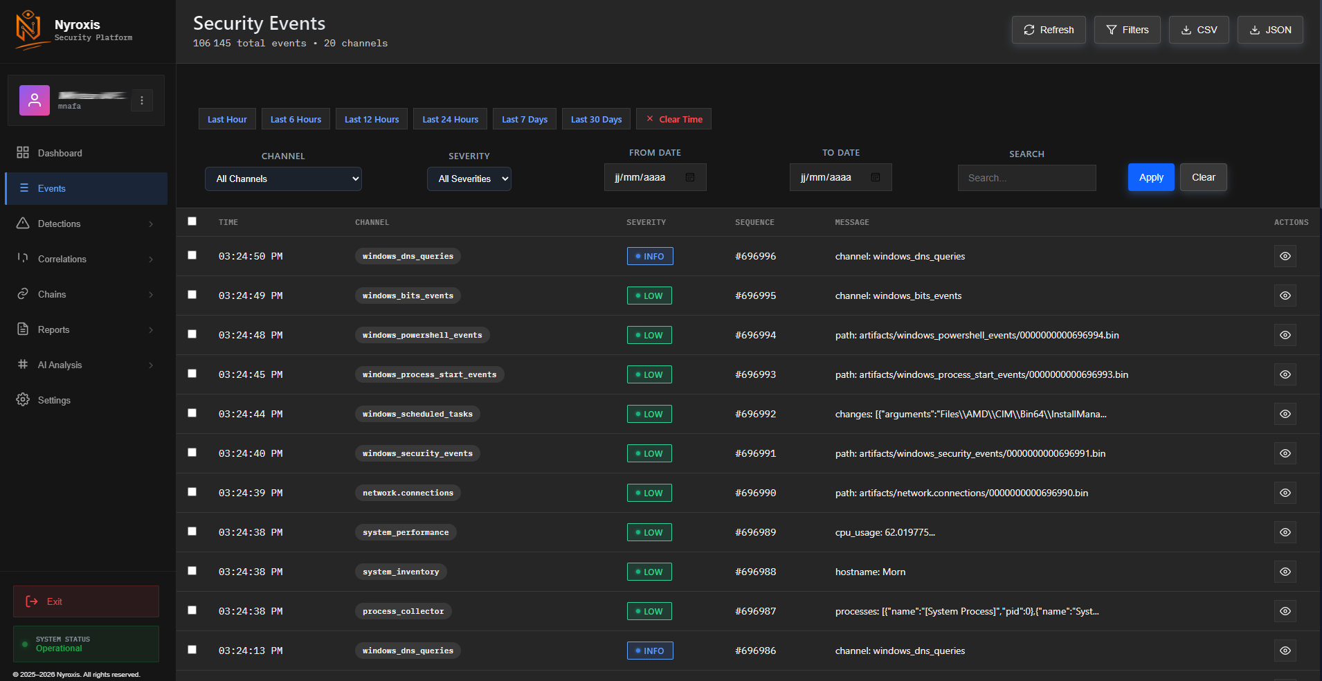 Security Events list
