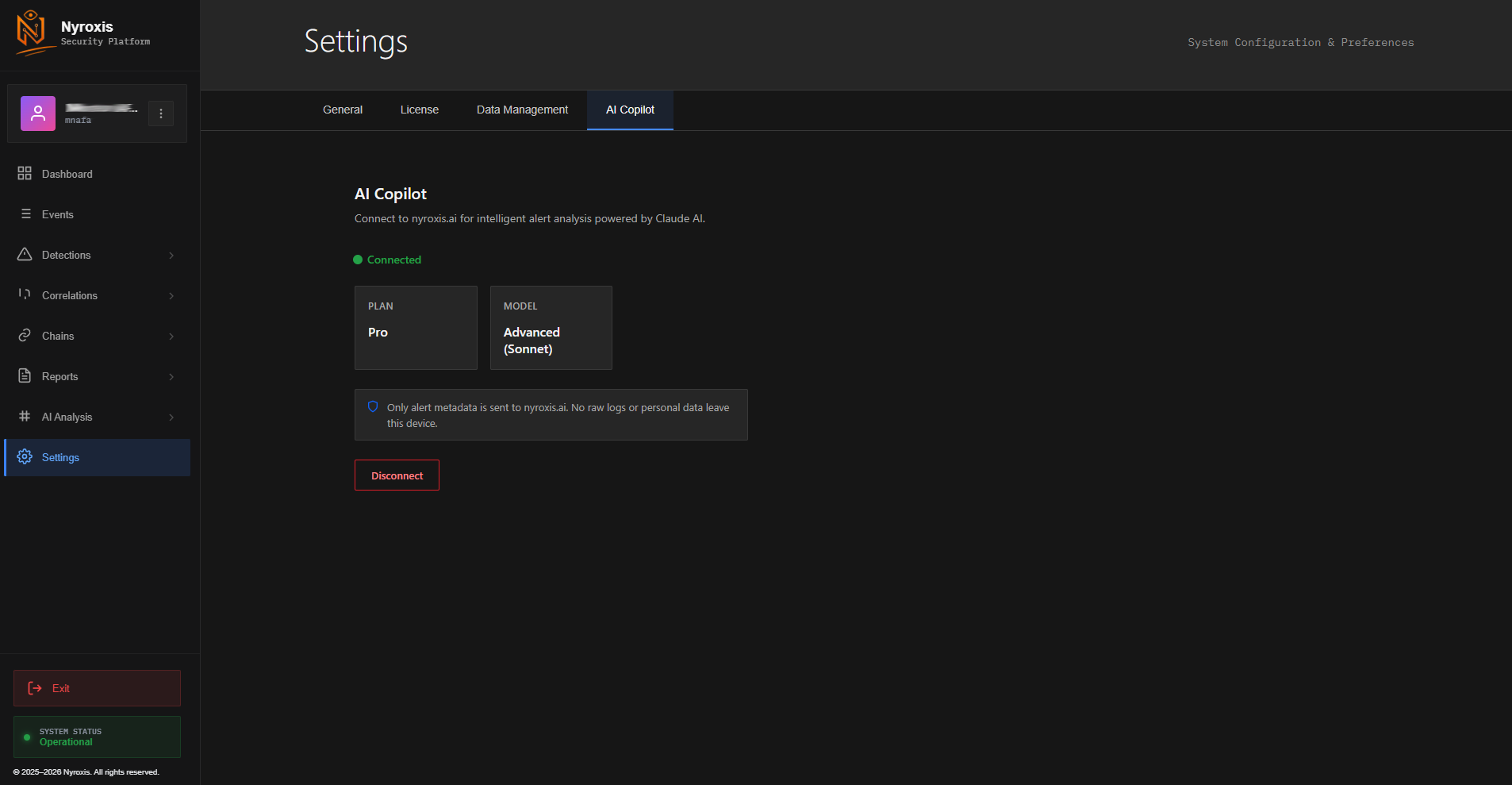 AI Copilot settings - connected