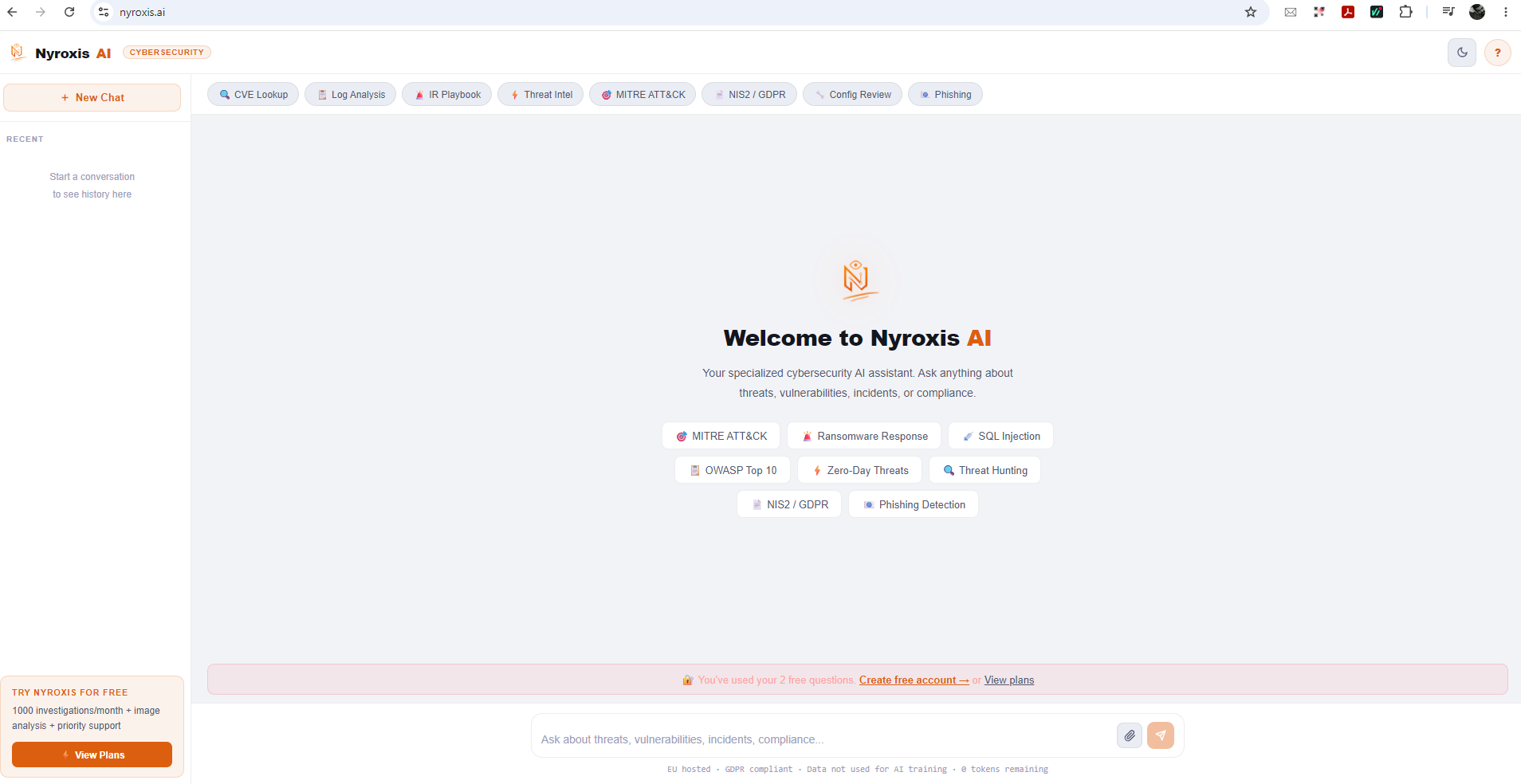 Nyroxis AI main interface